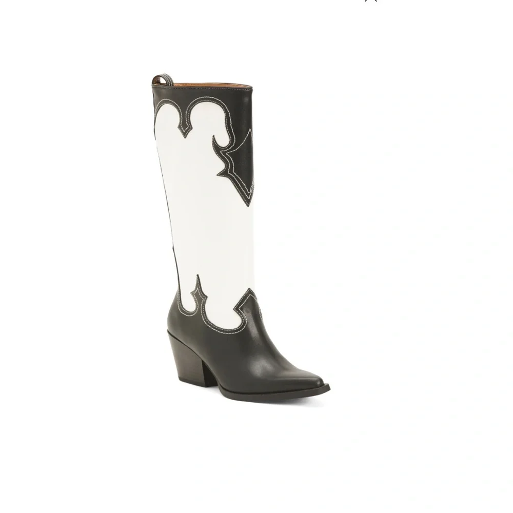 Zodiac Dawson Cowboy Boots Pointy Toe & Knee High Black & White Women’s Size 5.5